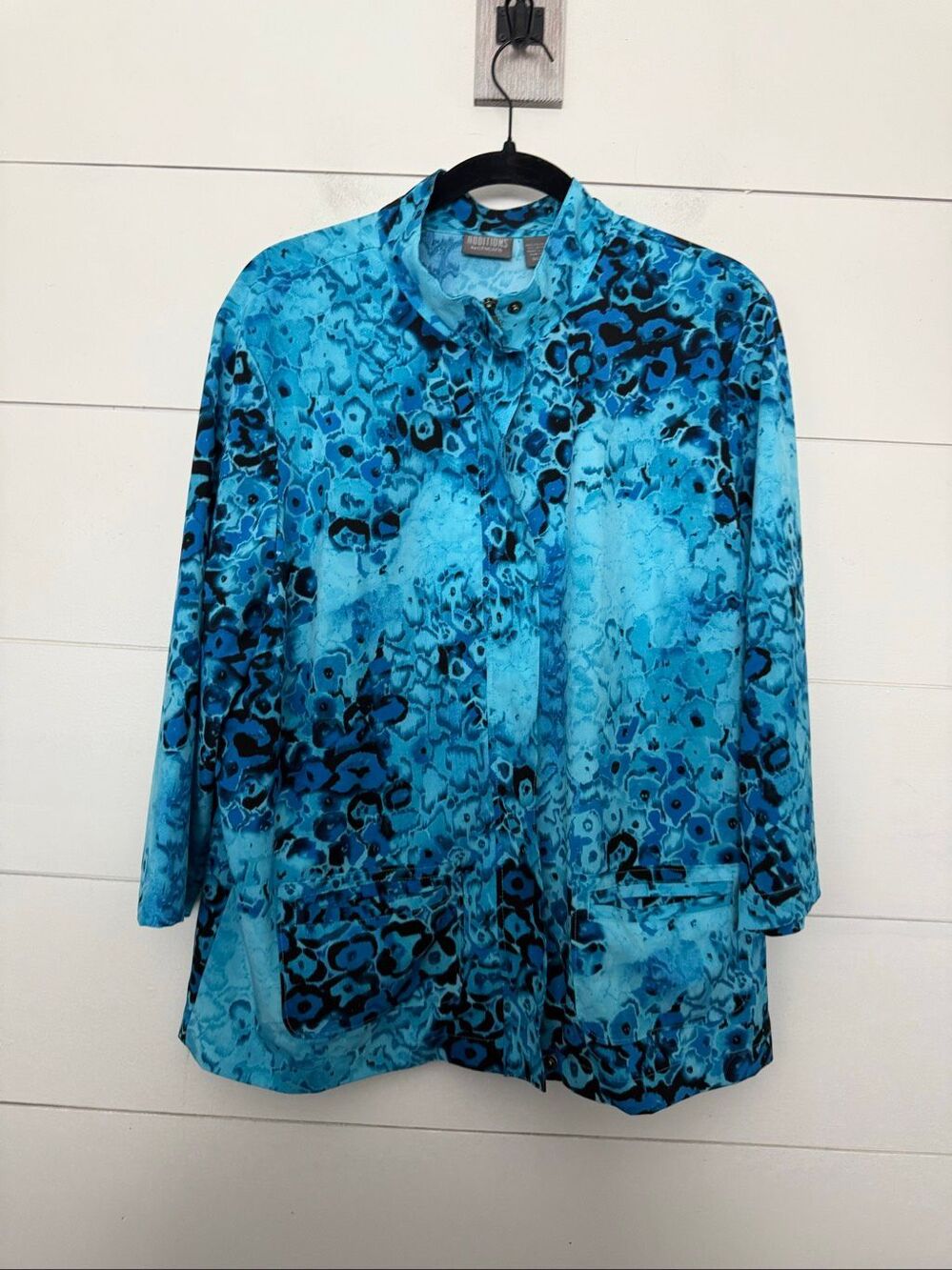 Additions by Chicoβs Womenβs 3 Blue Patterned Zip Up Jacket